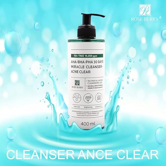 ROSE BERRY AHA-BHA-PHA 30 DAYS MIRACLE CLEANSER  ACNE CLEAR FACE WASH FOR OILY & ACNE-PRONE SKIN  TEA TREE OIL CONTROL CLEANSING GEL  GENTLE EXFOLIATING FACE CLEANSER WITH NATURAL FORMULA  100ML - Image 2